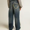 Jeans med vid ben i blå denim för flickor