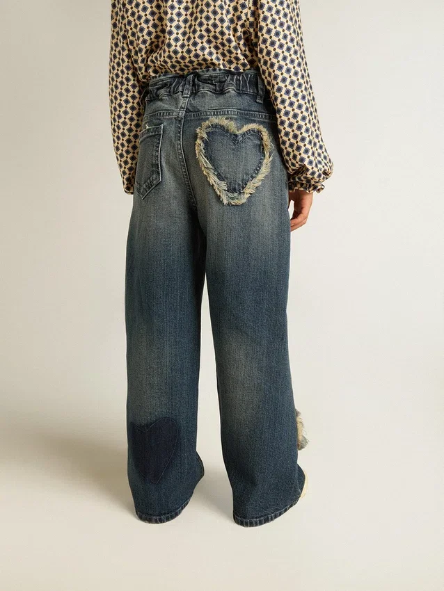 Jeans med vid ben i blå denim för flickor