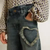 Jeans med vid ben i blå denim för flickor