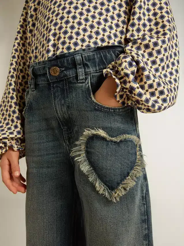 Jeans med vid ben i blå denim för flickor