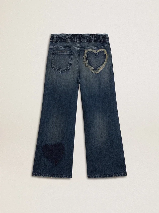 Jeans med vid ben i blå denim för flickor