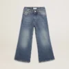 Jeans med vid ben i mellblå bull-denim