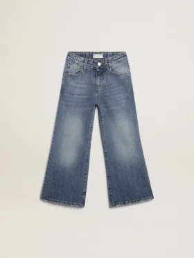Jeans med vid ben i mellblå bull-denim