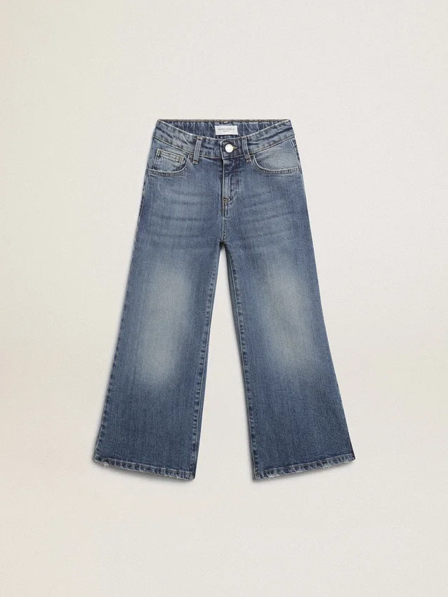 Jeans med vid ben i mellblå bull-denim