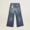 Jeans med vid ben i mellblå bull-denim