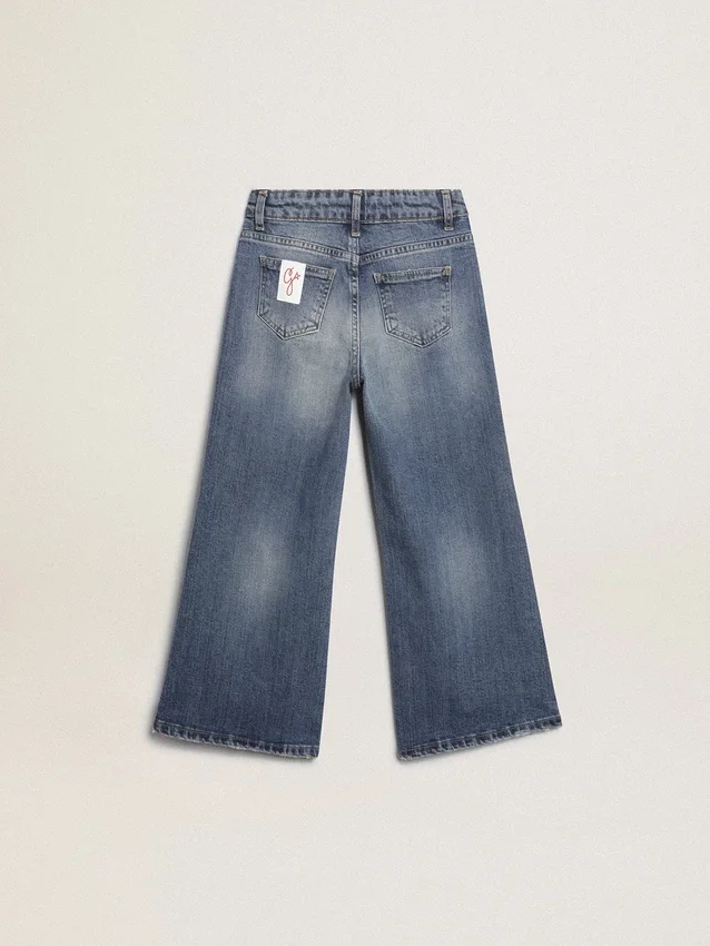 Jeans med vid ben i mellblå bull-denim
