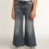 Jeans med vid ben i mellblå bull-denim