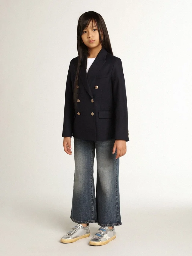 Jeans med vid ben i mellblå bull-denim