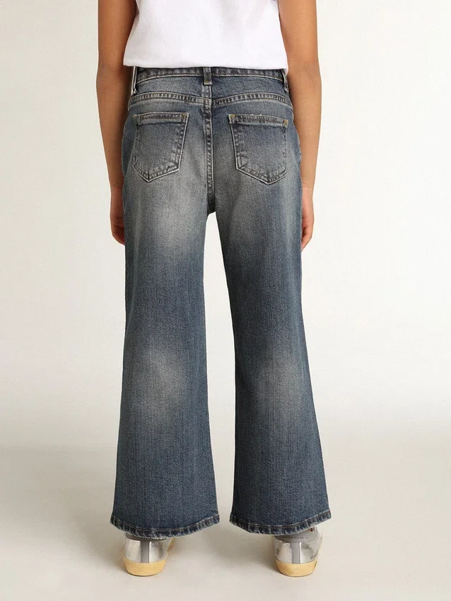 Jeans med vid ben i mellblå bull-denim