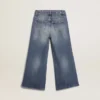 Jeans med vid ben i mellblå bull-denim