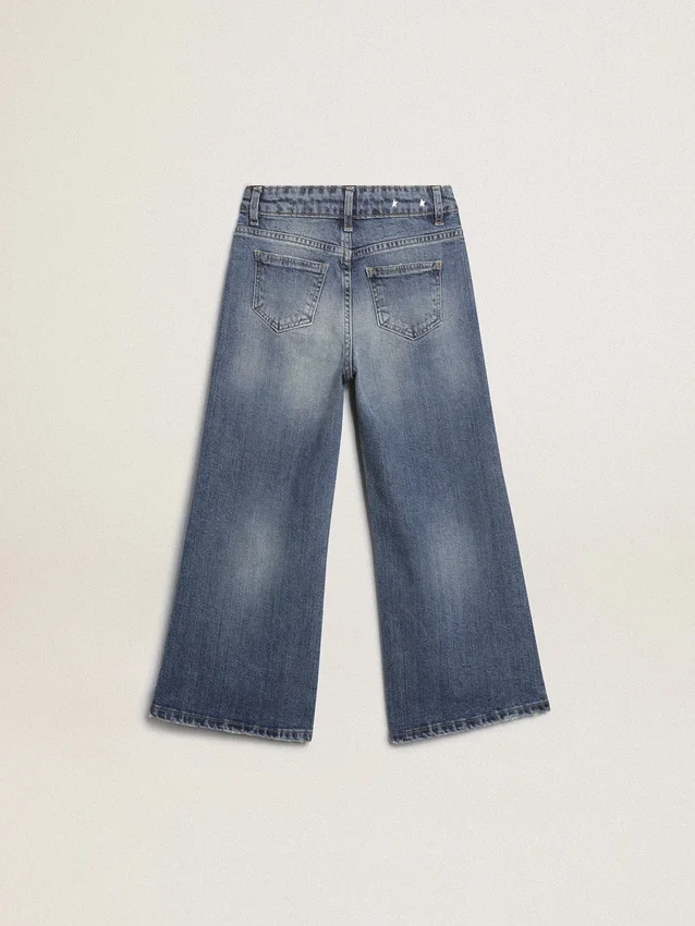 Jeans med vid ben i mellblå bull-denim