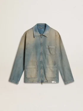 Jeansjacka för herr med slitneffekt och dragkedja