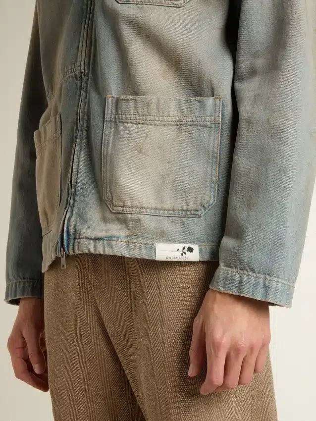 Jeansjacka för herr med slitneffekt och dragkedja