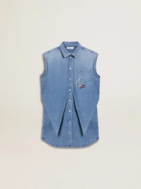 Jeansklänning för flickor med knut framtill och broderier