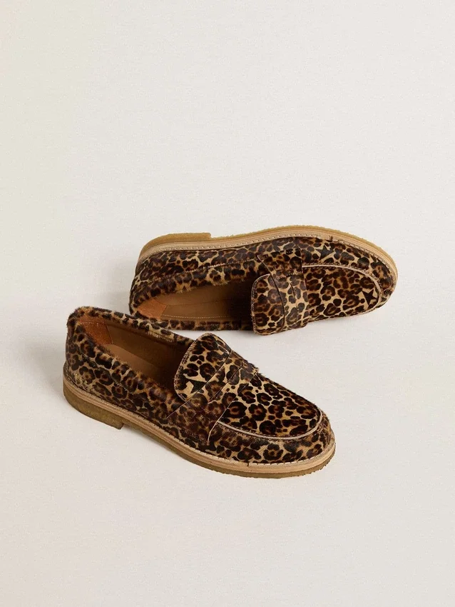 Jerry-loafer för dam i ponnyskinn med leopardmönster