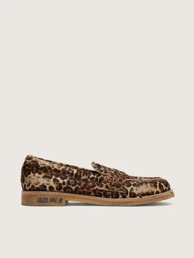 Jerry-loafers för herr i ponnyskinn med leopardmönster