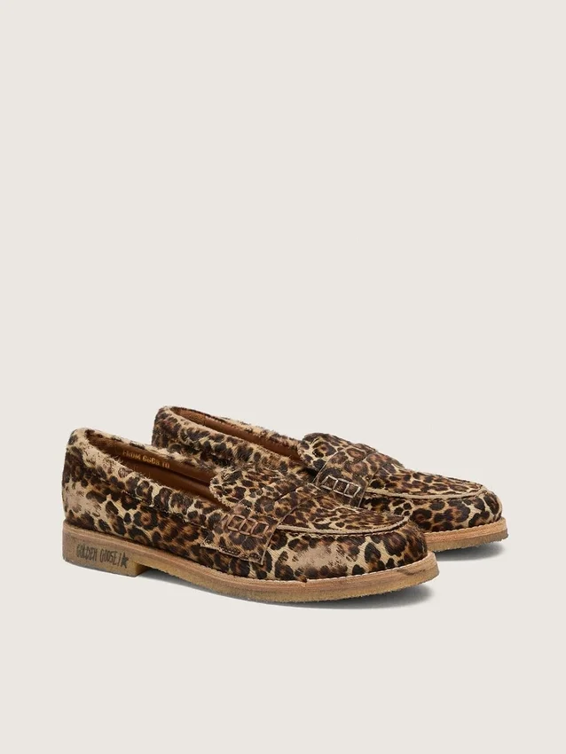 Jerry-loafers för herr i ponnyskinn med leopardmönster