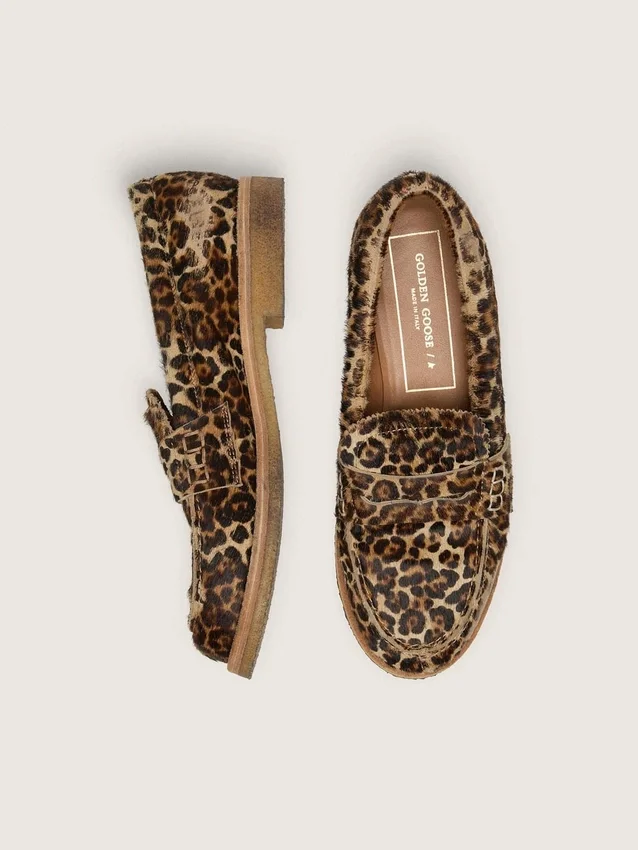 Jerry-loafers för herr i ponnyskinn med leopardmönster