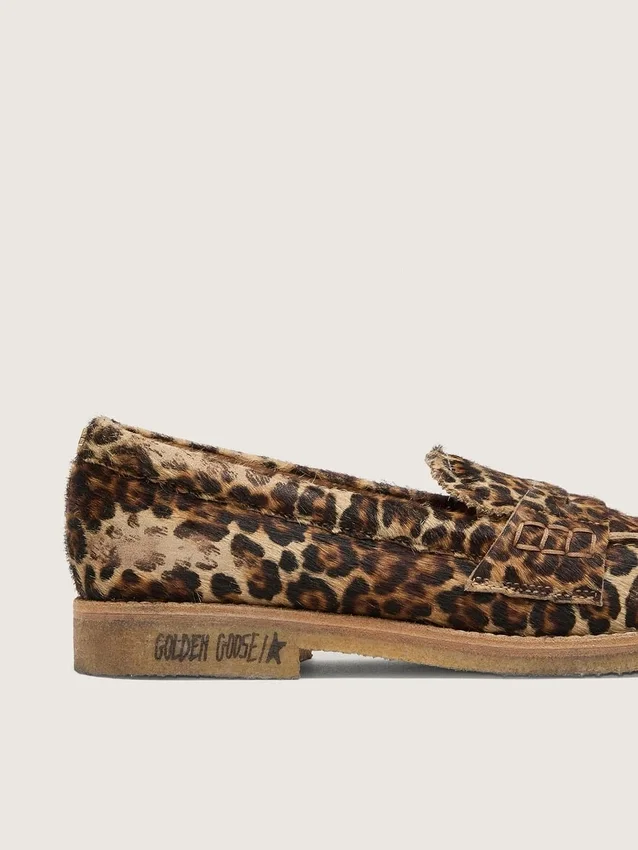 Jerry-loafers för herr i ponnyskinn med leopardmönster