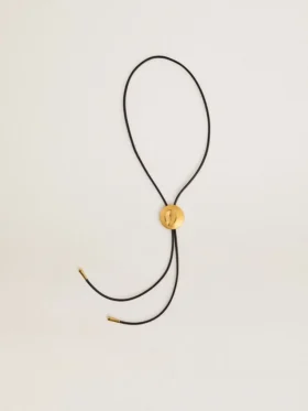 Jewelmates bolo-halsband i svart läder med detaljer i antikguld