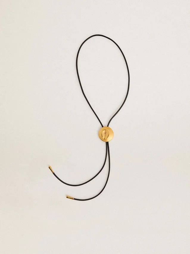 Jewelmates bolo-halsband i svart läder med detaljer i antikguld