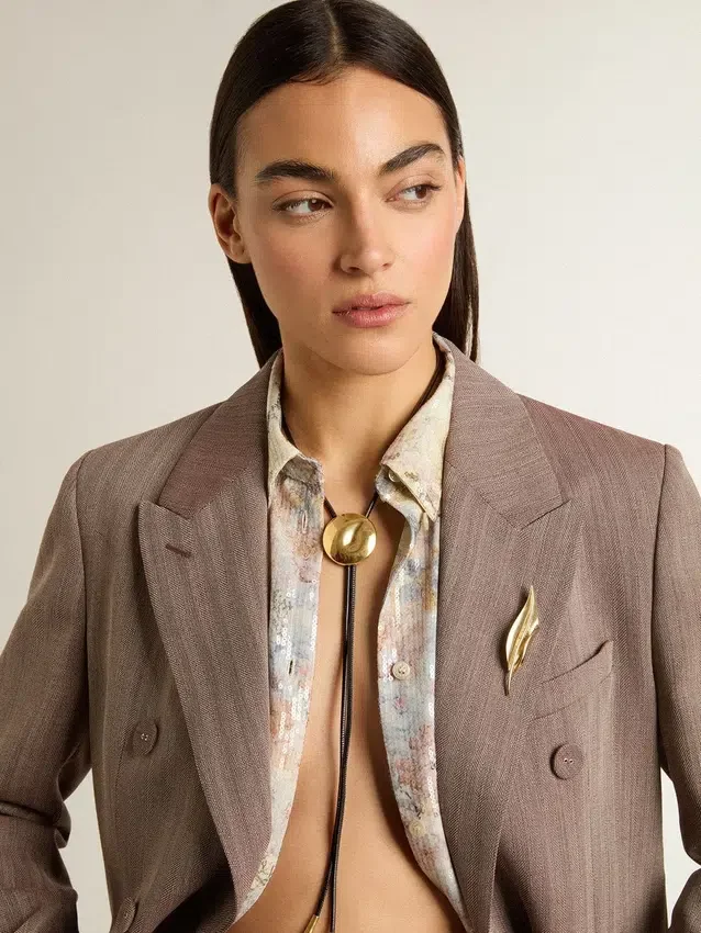 Jewelmates bolo-halsband i svart läder med detaljer i antikguld