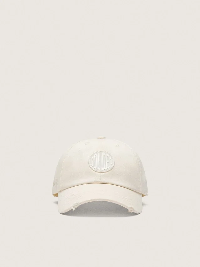 Journey-baseballkeps i vit bomullstwill med patch och golden goose-broderi
