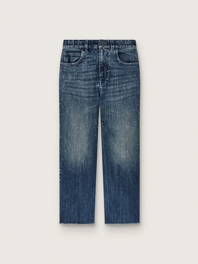 Journey-jeans för flickor i blå denim med bootcut-passform och strass i ton-i-ton-effekt