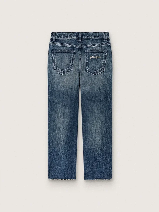 Journey-jeans för flickor i blå denim med bootcut-passform och strass i ton-i-ton-effekt
