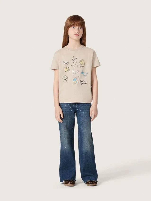 Journey-jeans för flickor i blå denim med bootcut-passform och strass i ton-i-ton-effekt