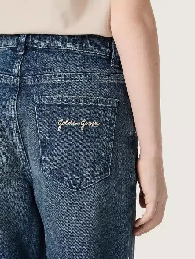 Journey-jeans för flickor i blå denim med bootcut-passform och strass i ton-i-ton-effekt