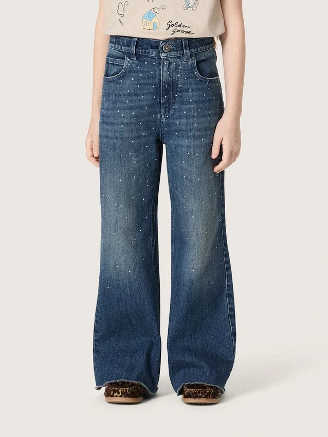 Journey-jeans för flickor i blå denim med bootcut-passform och strass i ton-i-ton-effekt