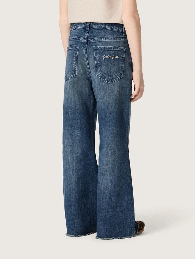 Journey-jeans för flickor i blå denim med bootcut-passform och strass i ton-i-ton-effekt