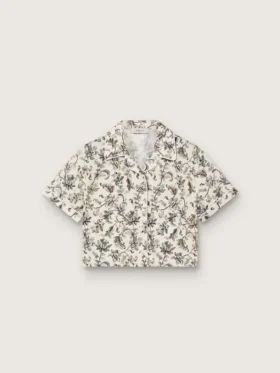 Journey kortärmad skjorta för flickor i vit bomullscanvas med grönt blommönster