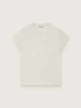Journey-skjorta för flickor i vit bomullsjersey med silverfärgade nitar