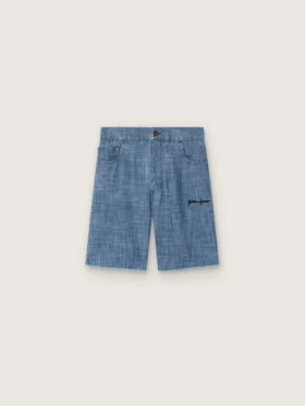 Journey unisex-shorts i ljusblå bomullschambray med broderad logotyp