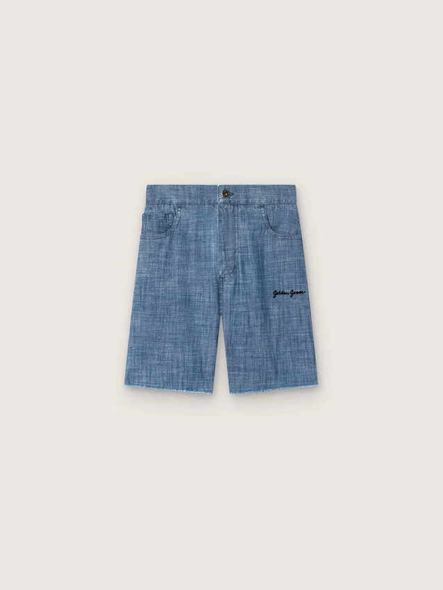 Journey unisex-shorts i ljusblå bomullschambray med broderad logotyp