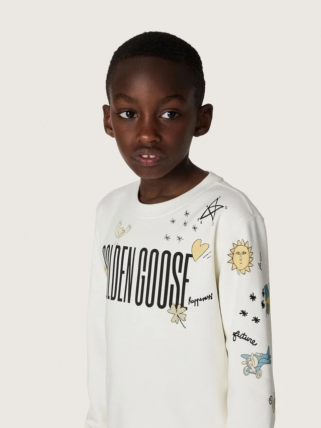 Journey unisex-tröja i vit bomullsblandning med doodle-tryck