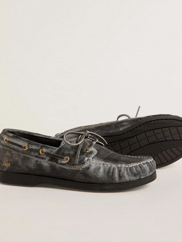 Junior Cruise-Loafer i svart slitet läder