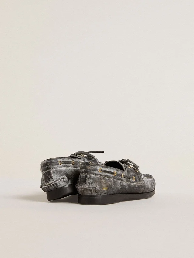 Junior Cruise-Loafer i svart slitet läder
