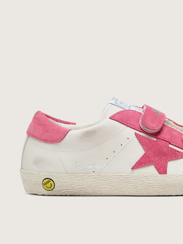 Junior Old School i krämfärgat läder med rosa stjärna och insatser i mocka