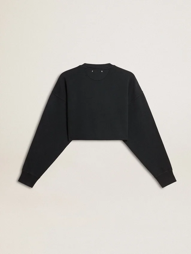 Kort bomullssweatshirt för dam med kristaller på framsidan