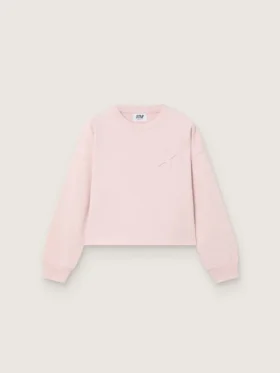 Kort sweatshirt för flickor i rosa bomull med patch och logotyp