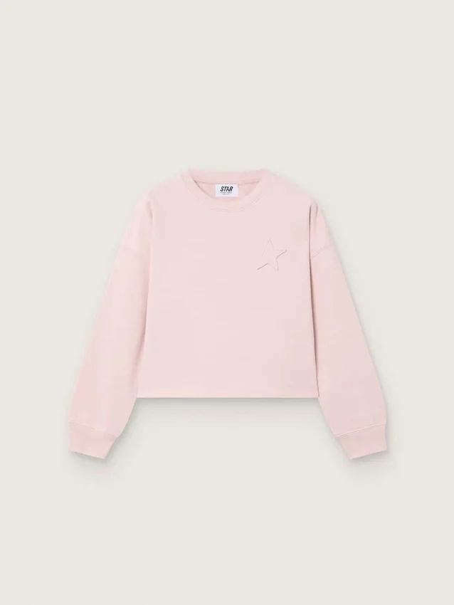 Kort sweatshirt för flickor i rosa bomull med patch och logotyp