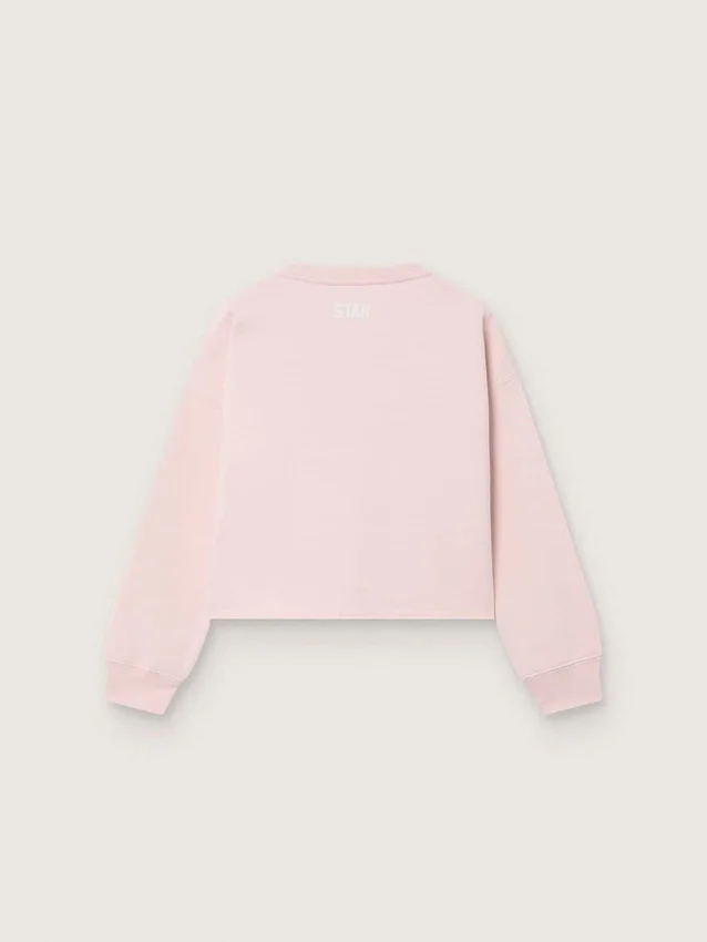 Kort sweatshirt för flickor i rosa bomull med patch och logotyp