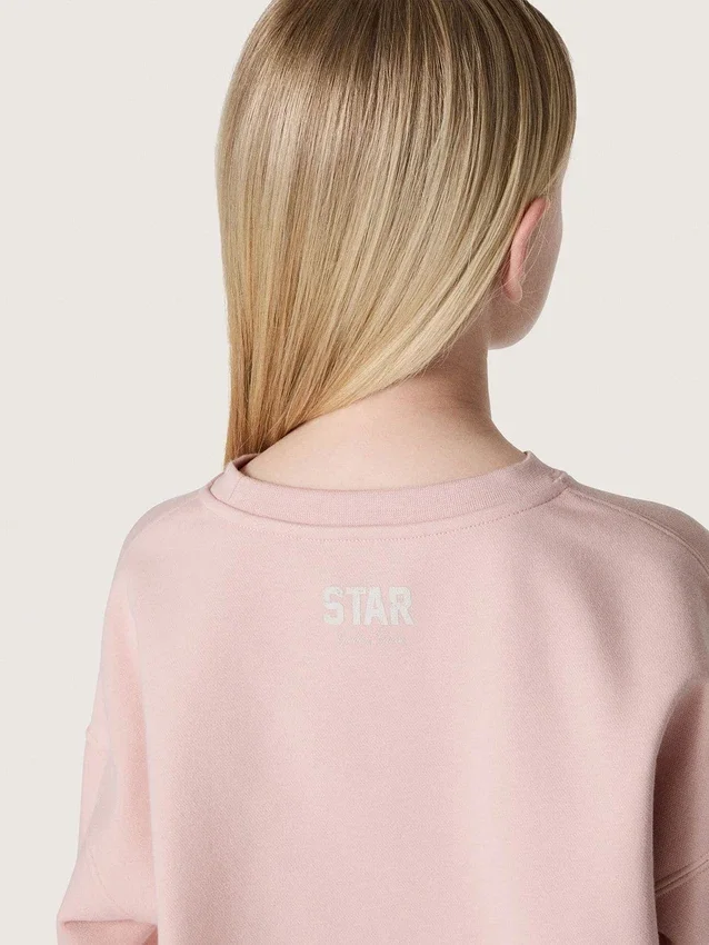 Kort sweatshirt för flickor i rosa bomull med patch och logotyp