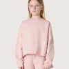 Kort sweatshirt för flickor i rosa bomull med patch och logotyp