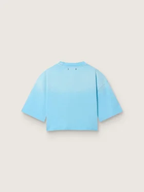 Kort T-shirt för damer i ljusblå bomullsjersey med grafiskt tryck