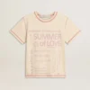Krämfärgad T-shirt för dam med blekta röda detaljer