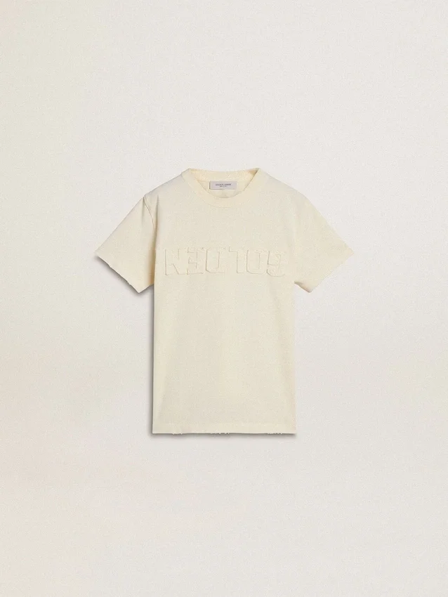 Krämfärgad T-shirt för pojkar med upphöjt logo